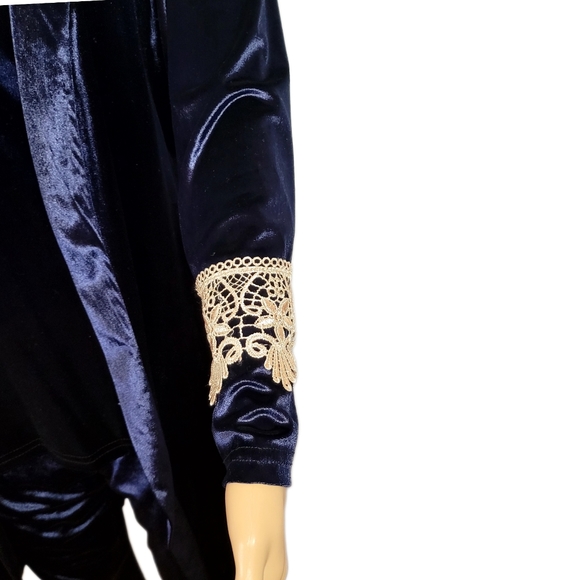 Celine Style Sexy 3 Pieces Pajamas ,Sleepwear Robe Velvet, Blue - Picture 3 of 11